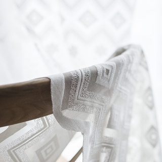 Carré à treillis et fleur Blanc Broderie Voile Rideau en tulle 5