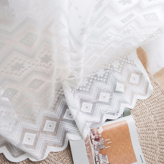 Carré à treillis et fleur Blanc Broderie Voile Rideau en tulle 4