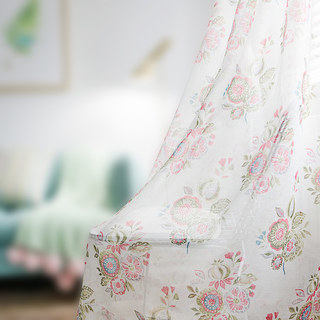 Bleu Rose Et Vert En Grappes De Fleurs Rideau Voile Transparent 3