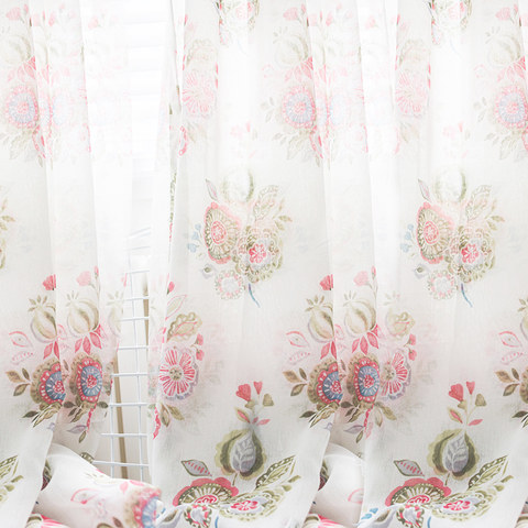 Bleu Rose Et Vert En Grappes De Fleurs Rideau Voile Transparent 1