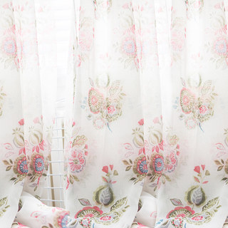 Bleu Rose Et Vert En Grappes De Fleurs Rideau Voile Transparent 1