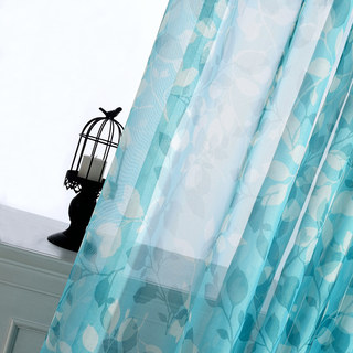 Ombre Bleue Feuille Rideau Voile Transparent 4