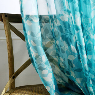 Ombre Bleue Feuille Rideau Voile Transparent 3