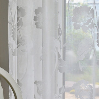Eden Flower Jacquard Blanc Rideaux Voilages Lourds 6