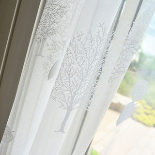 Woodland Walk Blanc Arbre Et Feuille Jacquard Voile Rideaux en Tulle 6