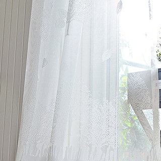 Woodland Walk Blanc Arbre Et Feuille Jacquard Voile Rideaux en Tulle 4