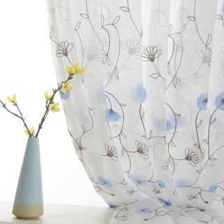 Floral Affairs Bleu Ciel Brodé Floral Voile Transparent Rideau 2