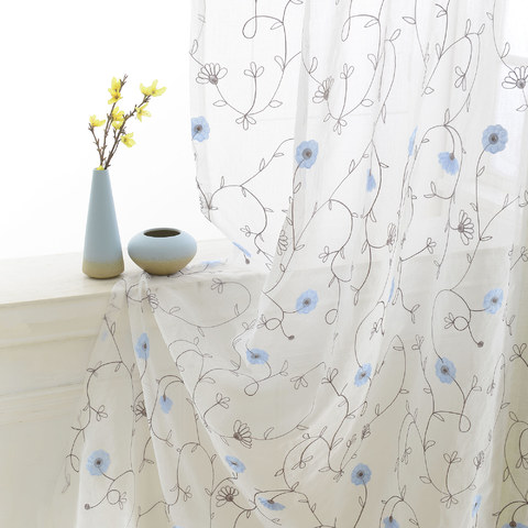 Floral Affairs Bleu Ciel Brodé Floral Voile Transparent Rideau 1