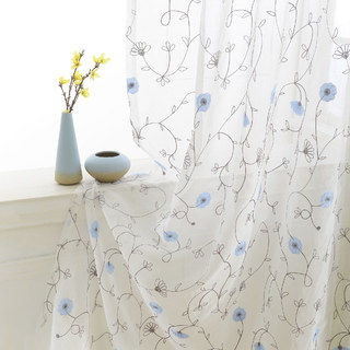 Floral Affairs Bleu Ciel Brodé Floral Voile Transparent Rideau 1