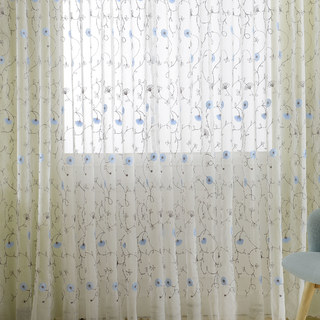 Floral Affairs Bleu Ciel Brodé Floral Voile Transparent Rideau 5