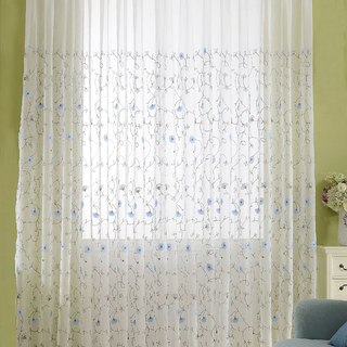 Floral Affairs Bleu Ciel Brodé Floral Voile Transparent Rideau 6