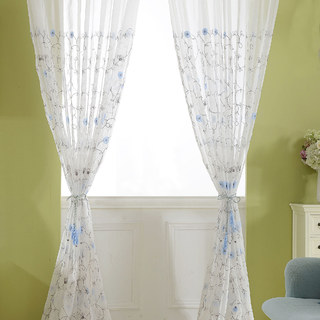 Floral Affairs Bleu Ciel Brodé Floral Voile Transparent Rideau 4