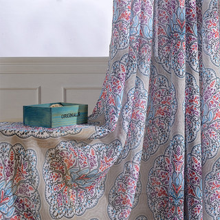 Harmonie Lotus Paisley Fleur Bleu Rouge Violet Rideau Boho Voile Semi-Transparent 4