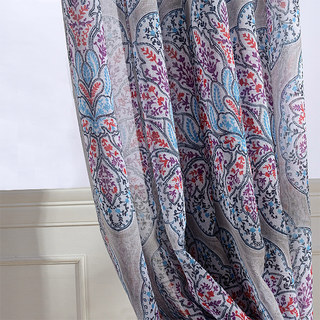 Harmonie Lotus Paisley Fleur Bleu Rouge Violet Rideau Boho Voile Semi-Transparent 3