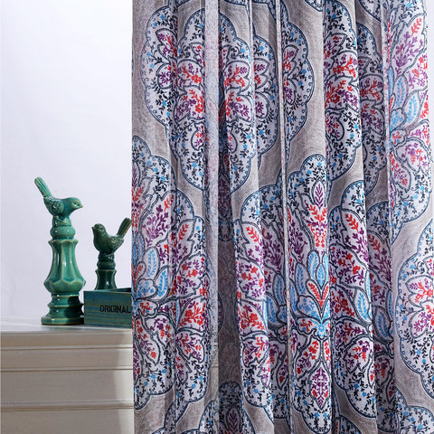 Harmonie Lotus Paisley Fleur Bleu Rouge Violet Rideau Boho Voile Semi-Transparent 1