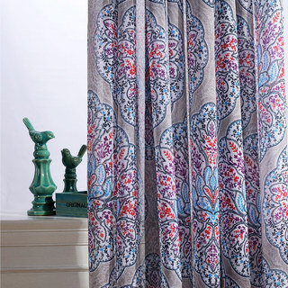 Harmonie Lotus Paisley Fleur Bleu Rouge Violet Rideau Boho Voile Semi-Transparent