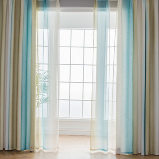 Brise Marine Cocktail Jaune Sable de Plage et Turquoise Rayures Rideau 3