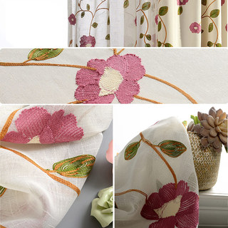 Floral Journey Rose Brodé Rideau Voile Transparent 2