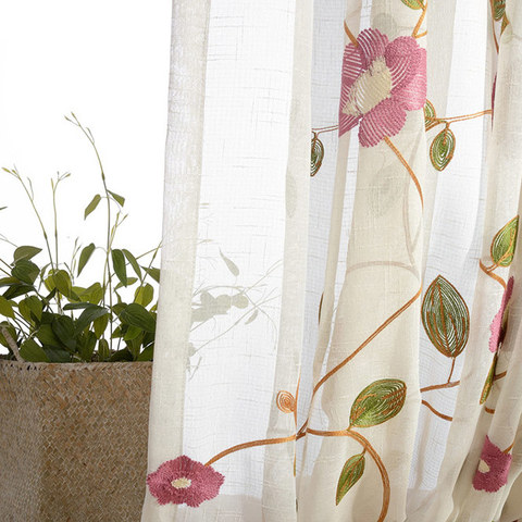 Floral Journey Rose Brodé Rideau Voile Transparent 1