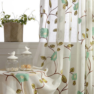 Floral Journey Sage Brodé Voile Transparent Rideau