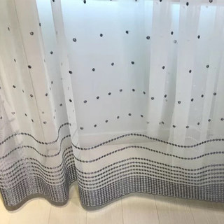 Rideau en Voile à Pois Gris Bleu Brodé 2