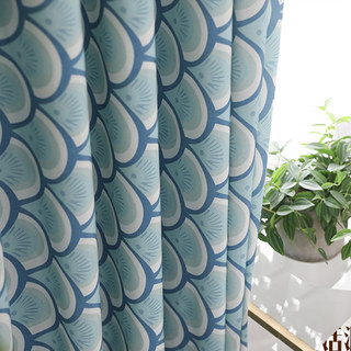 Bonjour Sunshine Moderne Art Déco Rideau Floral Bleu 1