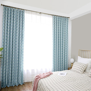 Bonjour Sunshine Moderne Art Déco Rideau Floral Bleu 2