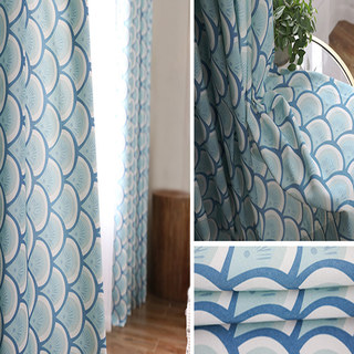 Bonjour Sunshine Moderne Art Déco Rideau Floral Bleu 3