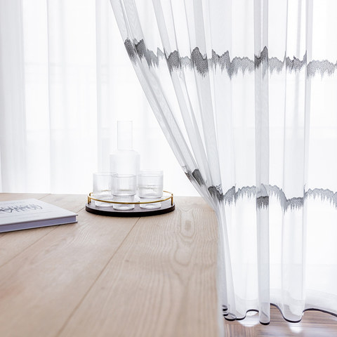 Hill Top Brodé Motif Horizontal Rideau Voile Transparent 1