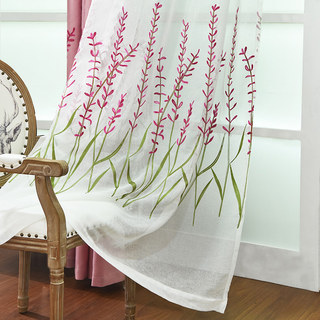 Spring Lupins Rose Imprimé Voile Transparent rideaux 1