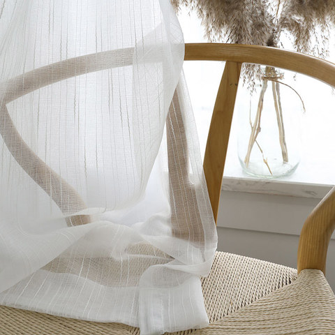 Les Nouveaux Rideaux Voile Blanc Neutre avec une Texture Rayée Exquise 1