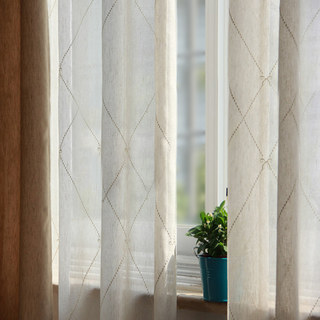 Anastasia Rideaux Voile Voile Naturel avec Détails Brodés en Forme de Nœud 4