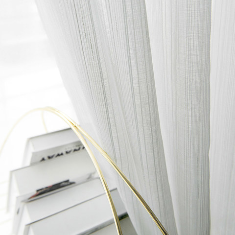 Clarté Ivoire Blanc Rayé Rideaux Voile Transparent 1
