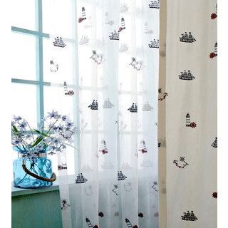 Ahoy Brodé Marine Voile Légère Rideau 2