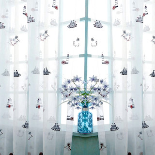 Ahoy Brodé Marine Voile Légère Rideau 4