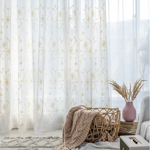 Buttercup Gold Brodé Voile Transparent Rideaux 1