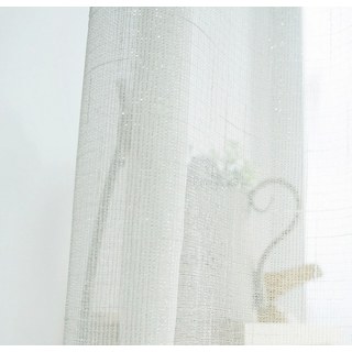 Subtil argent texturé brillant blanc rideau voilage transparent 1