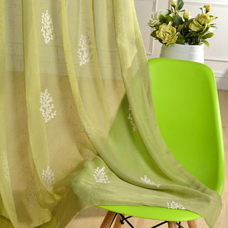 Arbres des Quatre Saisons Rideau en Voile Brodé Vert Chartreuse 3