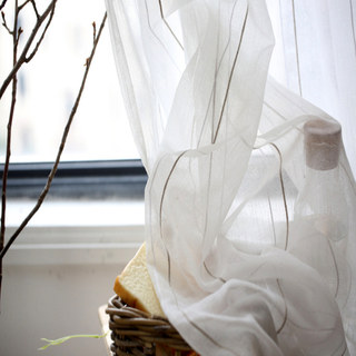 French Vintage Texturé Triple Rayé Ivoire Lin Voile Rideau 5