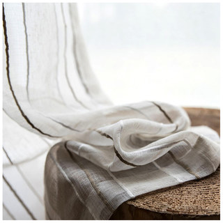 French Vintage Texturé Triple Rayé Ivoire Lin Voile Rideau 2