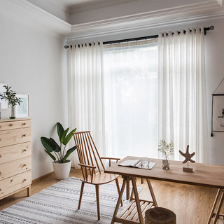 French Vintage Texturé Triple Rayé Ivoire Lin Voile Rideau 3