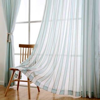 Sunnyside Rideaux Voile Bleu et Blanc Rayés en Lin de Luxe 2