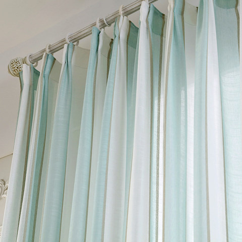 Sunnyside Rideaux Voile Bleu et Blanc Rayés en Lin de Luxe 1