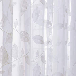 Voilage Brodé Blanc Motifs Bois Flou 2