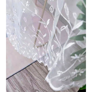 Gracieuse Rideau en Voile Blanc Brodé de Perles de Verre Papillon 3