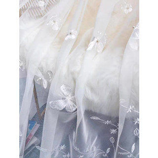 Gracieuse Rideau en Voile Blanc Brodé de Perles de Verre Papillon 10