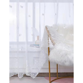 Gracieuse Rideau en Voile Blanc Brodé de Perles de Verre Papillon 7