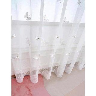 Gracieuse Rideau en Voile Blanc Brodé de Perles de Verre Papillon 8