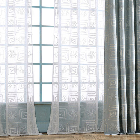 Spiral Maze Pattern Embroidered Cotton White Sheer Voile Curtain
→
Motif Labyrinthe en Spirale Brodé Coton Blanc Voile Transparent Rideau 1