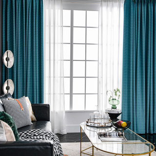 Houndstooth Motif Rideau Occultant Bleu Canard et Noir 3